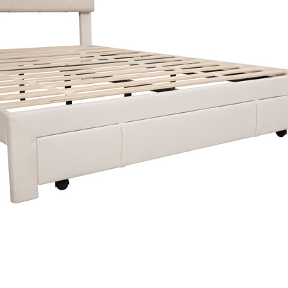 Helena Queen Size Velvet Platform Bed Frame - Beige