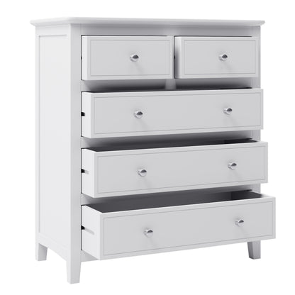 Elegant White Wood Chest with 5 Drawers