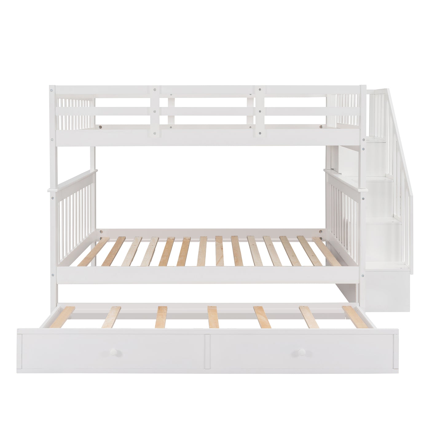 Dreamscape Twin Trundle Bunk Bed with Storage and Guard Rail - Snow White