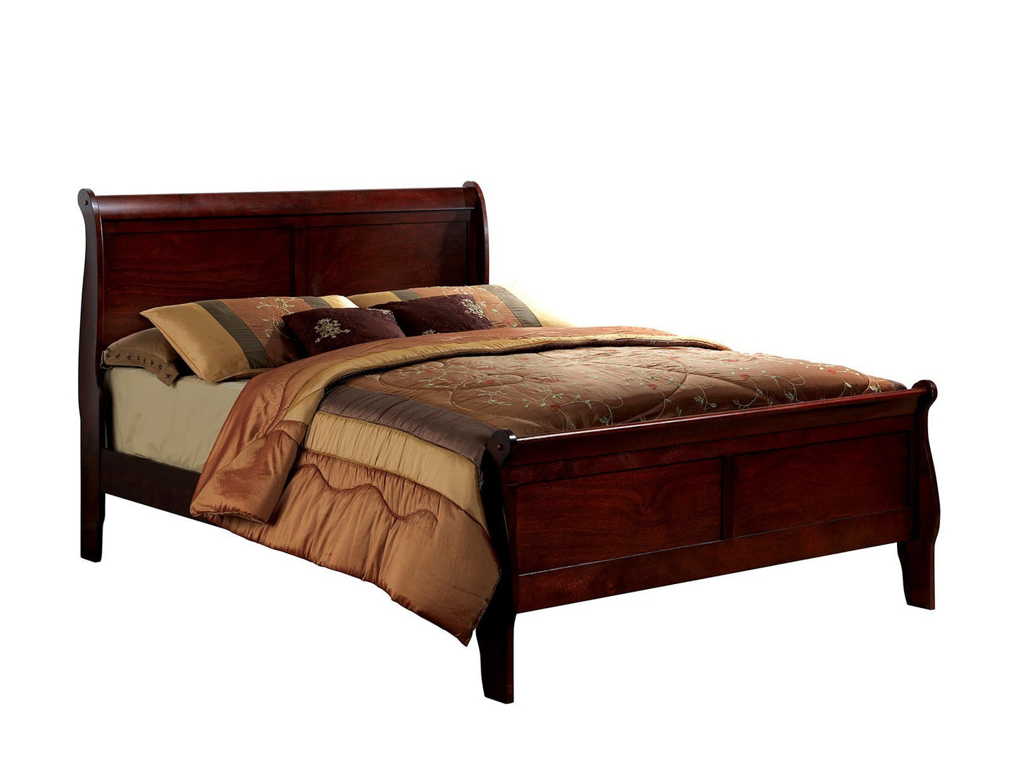 Louis Philippe Solid Wood Eastern King Size Bed - Cherry