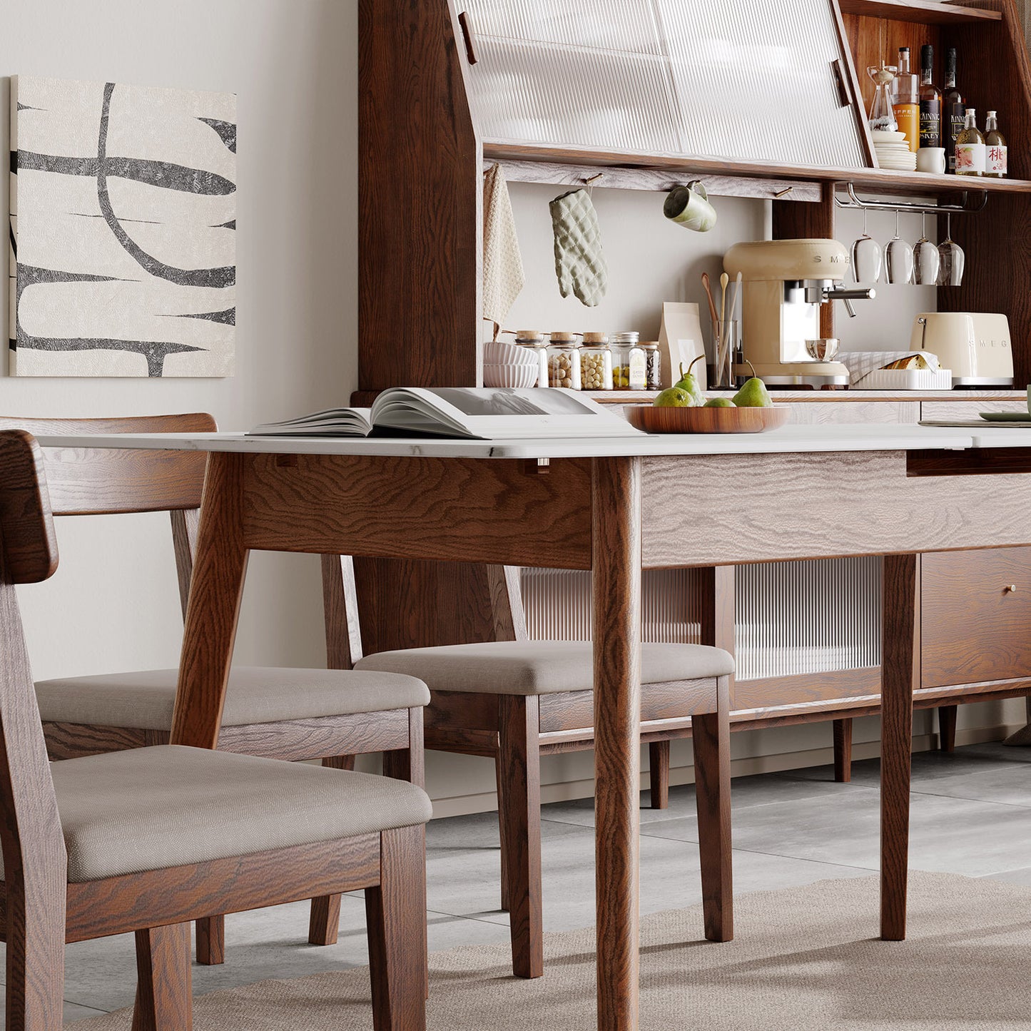 Elegant Oakwood Slate Dining Table