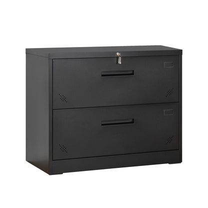 Metal Steel 2 Drawer Lateral Filing Cabinet - Black
