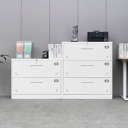 Metal Steel 2 Drawer Lateral Filing Cabinet - White