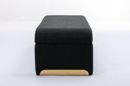 Boucle Fabric Ottoman - Black