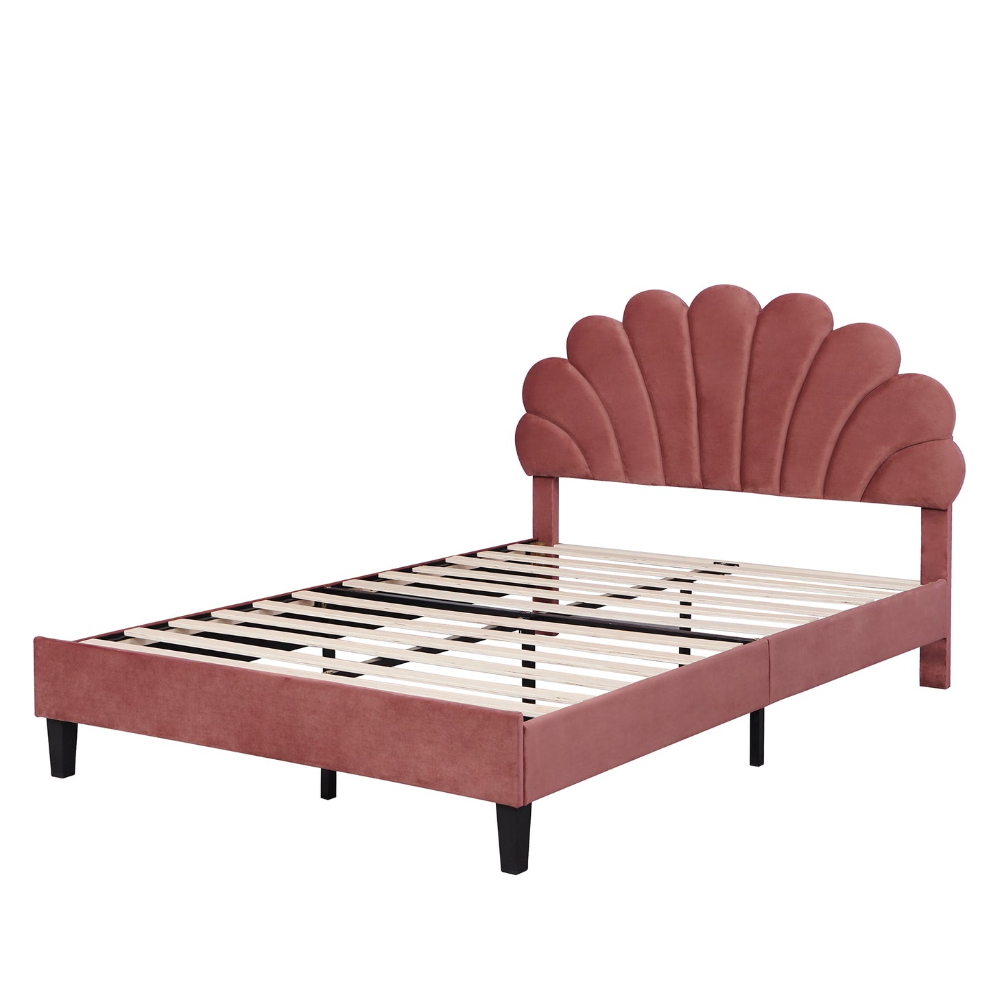 Floral Bliss Full Size Velvet Platform Bed Frame - Red