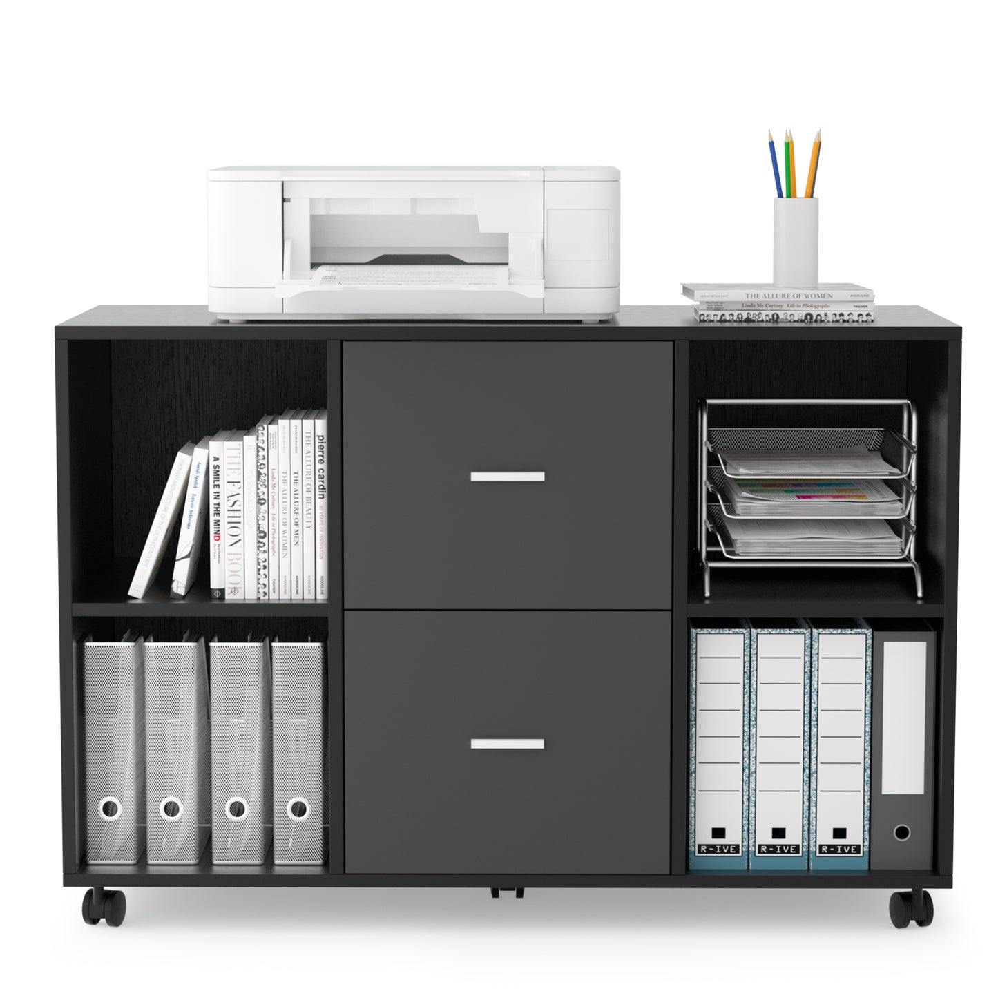 Wooden Horizontal File Cabinet  - Dark Grey