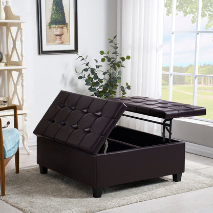 Square Faux Leather Storage Ottoman - Dark Brown