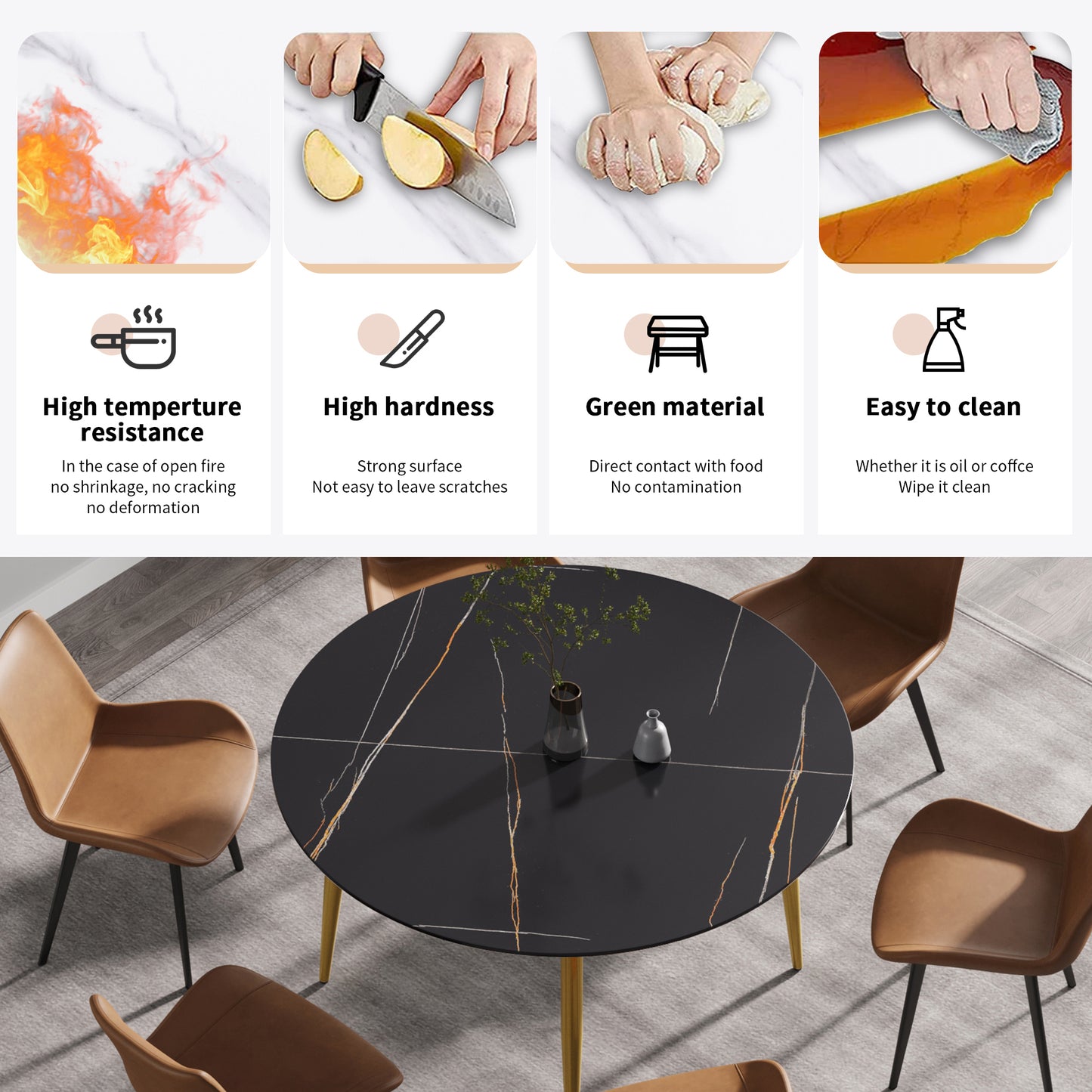 Golden Elegance: Modern Black Round Dining Table