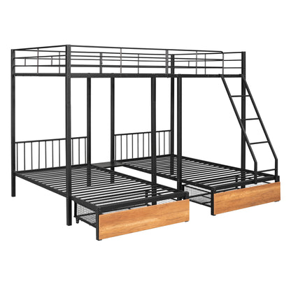 TripleMax Twin Bunk Bed - Sleek Black Design with Drawers and Guardrails