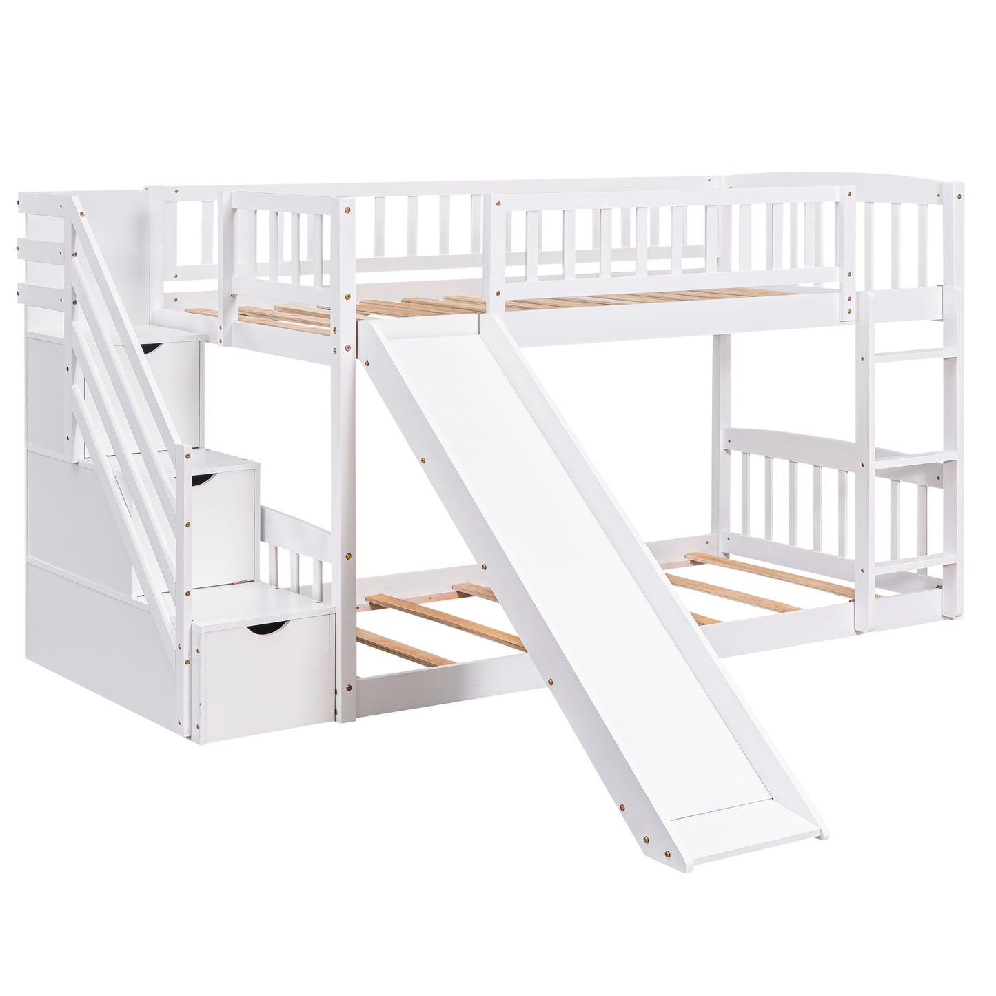 Dreamscape Twin over Twin Bunk Bed with Storage and Slide, Snow White