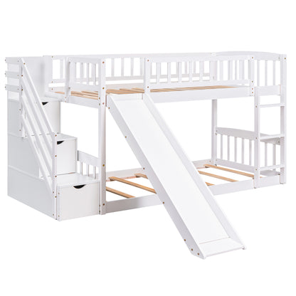 Dreamscape Twin over Twin Bunk Bed with Storage and Slide, Snow White