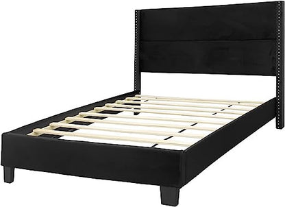 Go Green Woods Giulia Velvet Upholstered Twin Platform Panel Bed