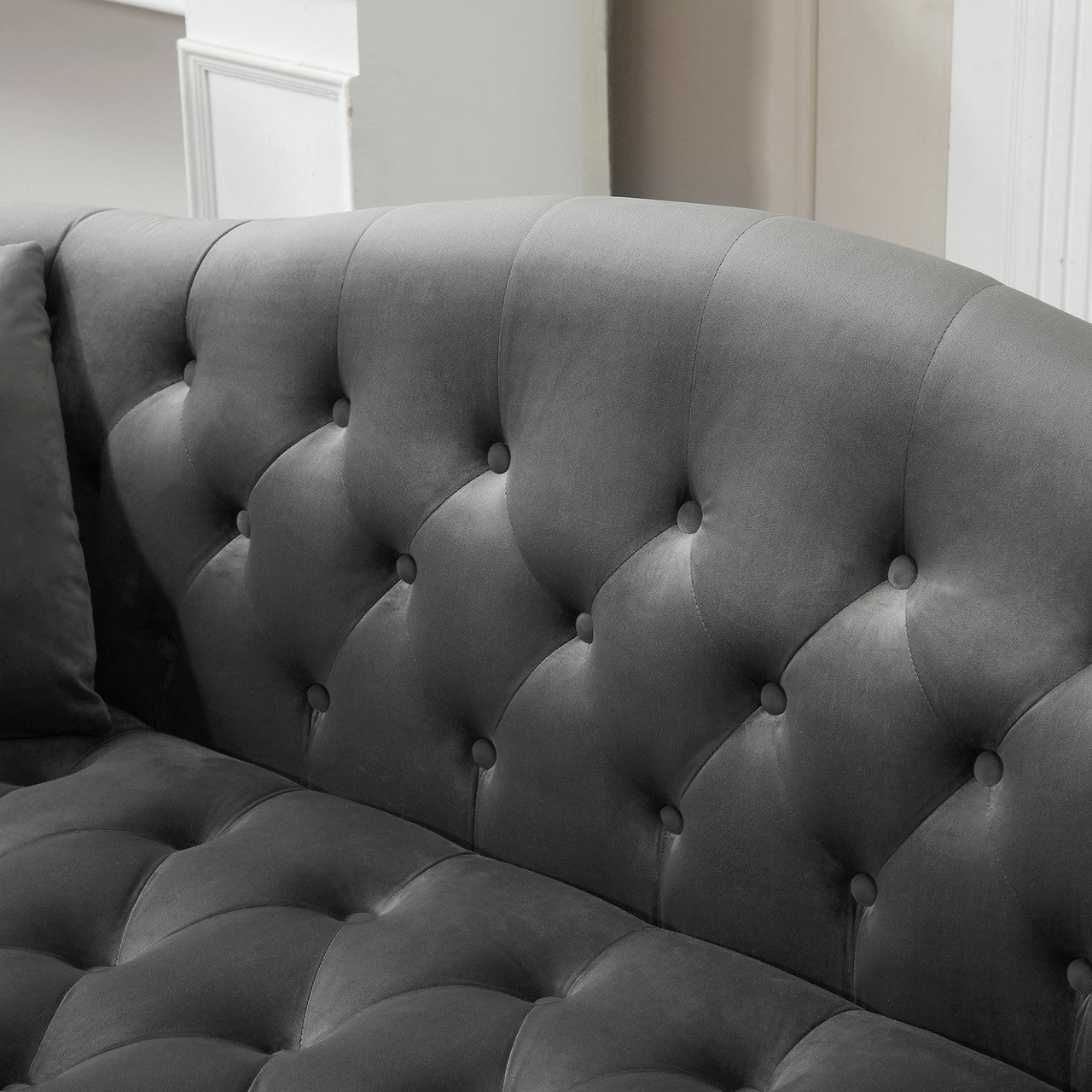 Classic Chesterfield Grey Velvet Loveseat