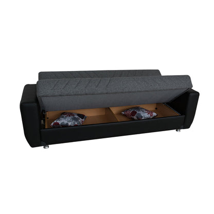 Hala Gray Fabric w-Black PU Leather Arm Sofa Bed