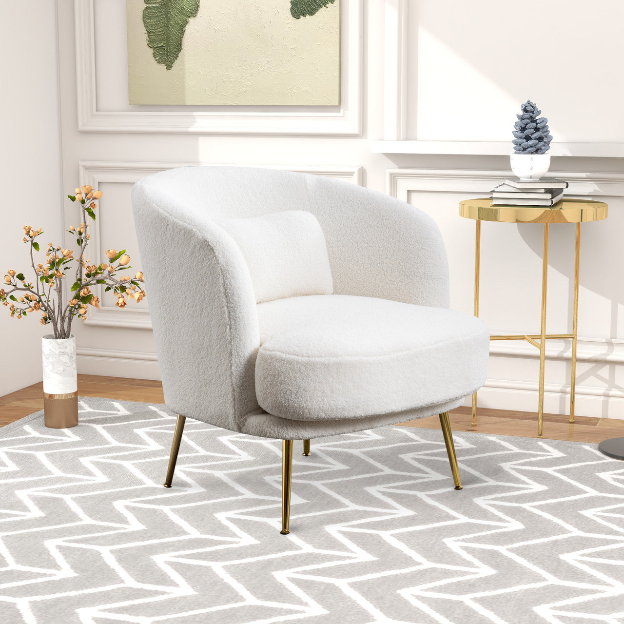 Ivory Boucle Curved Back Accent Chair