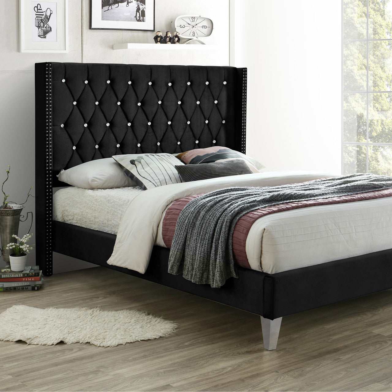 Go Green Woods Alexa Velvet Upholstered Full Platform Bed
