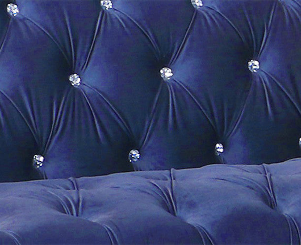 Coastal Blue Velvet Button Tufted Loveseat