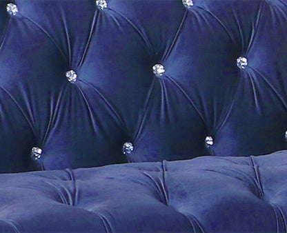 Coastal Blue Velvet Button Tufted Loveseat