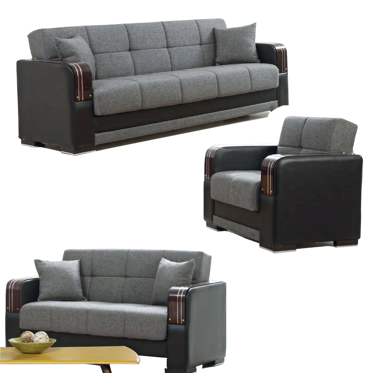 Hamilton Gray & Black Loveseat w-Wooden Arms