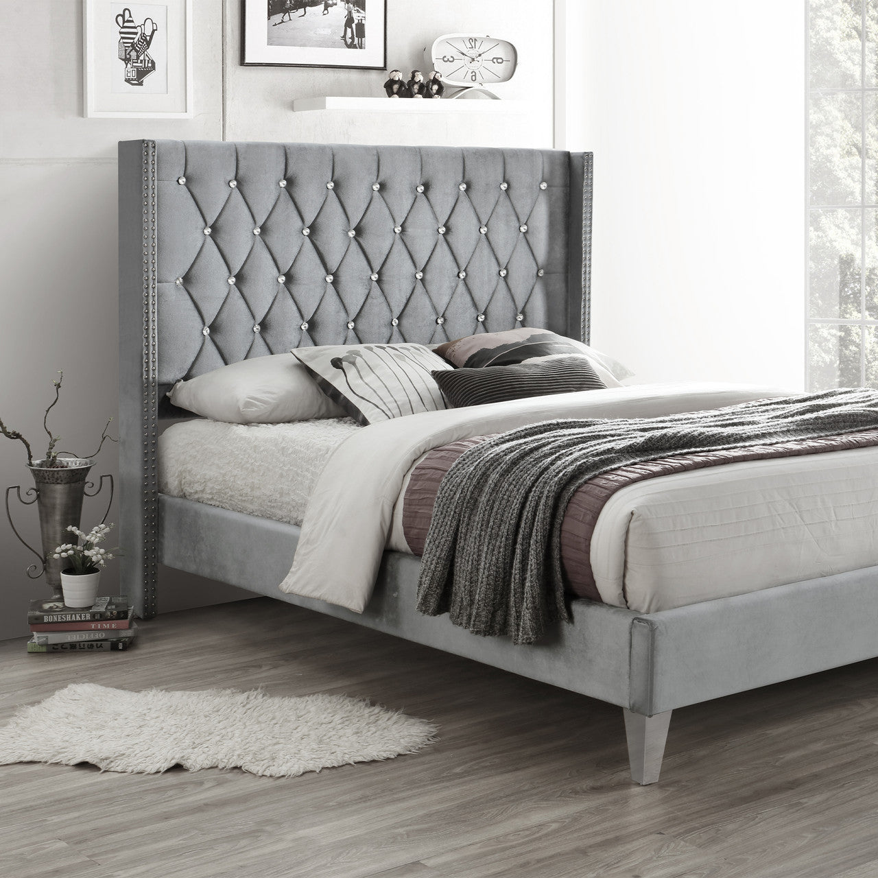 Go Green Woods Alexa Velvet Upholstered Full Platform Bed