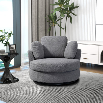 Dark Gray Boucle Swivel Barrel Chair