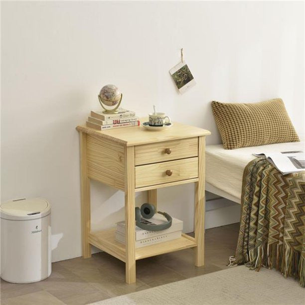 Go Green Woods Solid Pine Wood 2 Drawer Nightstand