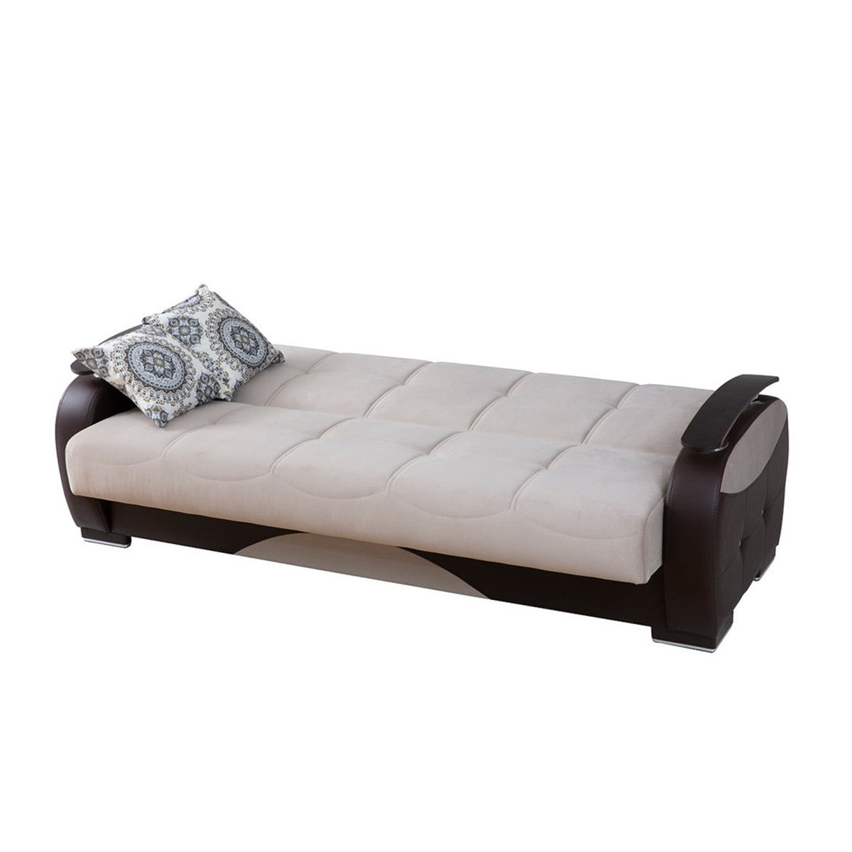 Rainbow Beige & Light Brown PU Leather w-Wood Arm Sofa Bed