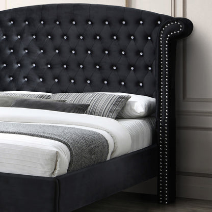 Go Green Woods Cleopatra Crystal Tufted Velvet Platform Queen Bed