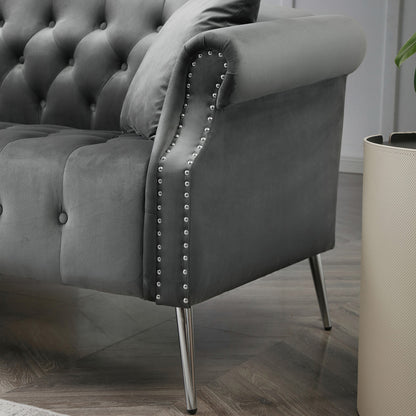 Classic Chesterfield Grey Velvet Loveseat