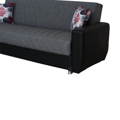Hala Gray Fabric w-Black PU Leather Arm Sofa Bed