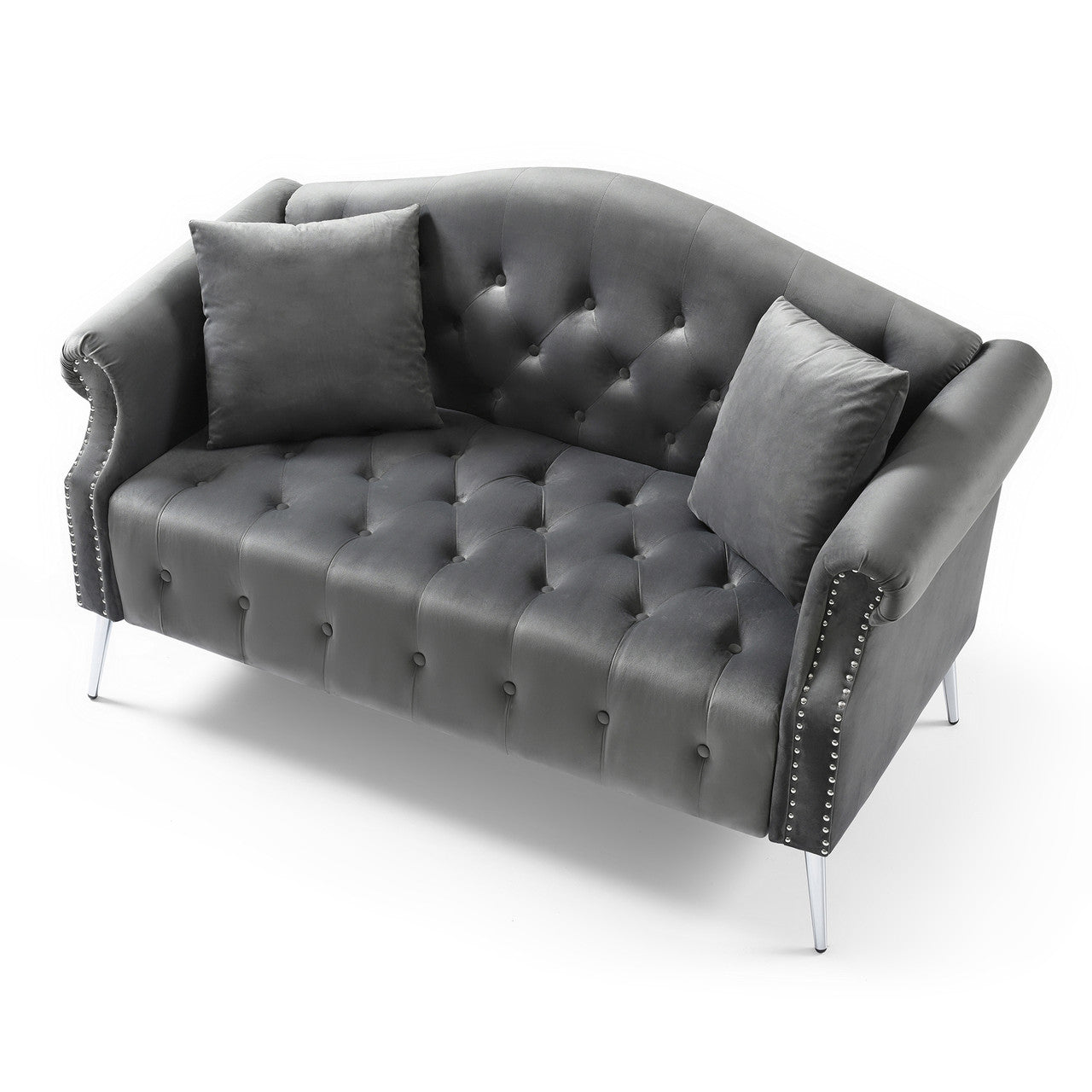 Classic Chesterfield Grey Velvet Loveseat