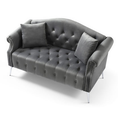 Classic Chesterfield Grey Velvet Loveseat
