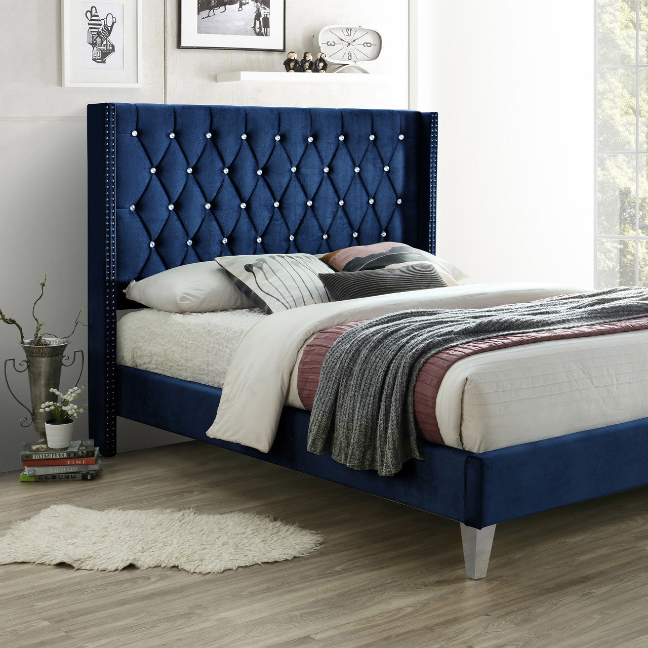 Go Green Woods Alexa Velvet Upholstered Full Platform Bed