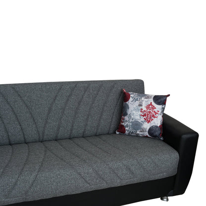 Hala Gray Fabric w-Black PU Leather Arm Sofa Bed