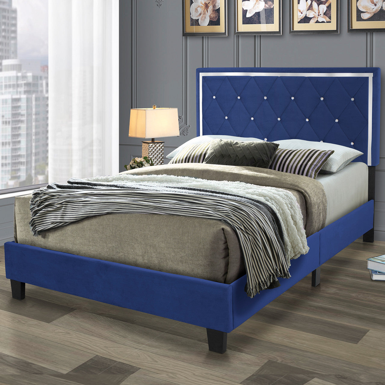Go Green Woods Monica Velvet Upholstered Full Platform Bed