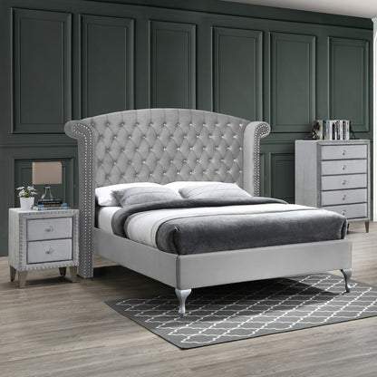 Go Green Woods Cleopatra Crystal Tufted Velvet Platform Queen Bed