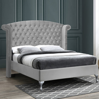 Go Green Woods Cleopatra Crystal Tufted Velvet Platform Queen Bed