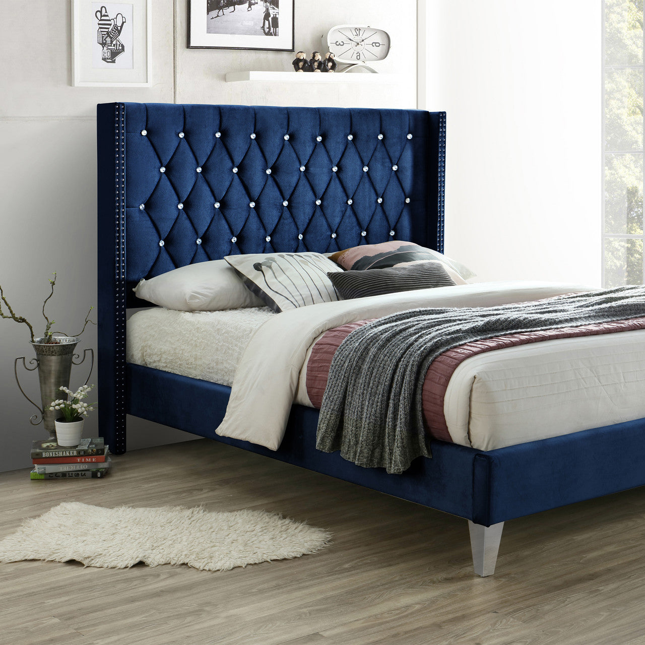 Go Green Woods Alexa Velvet Upholstered Full Platform Bed