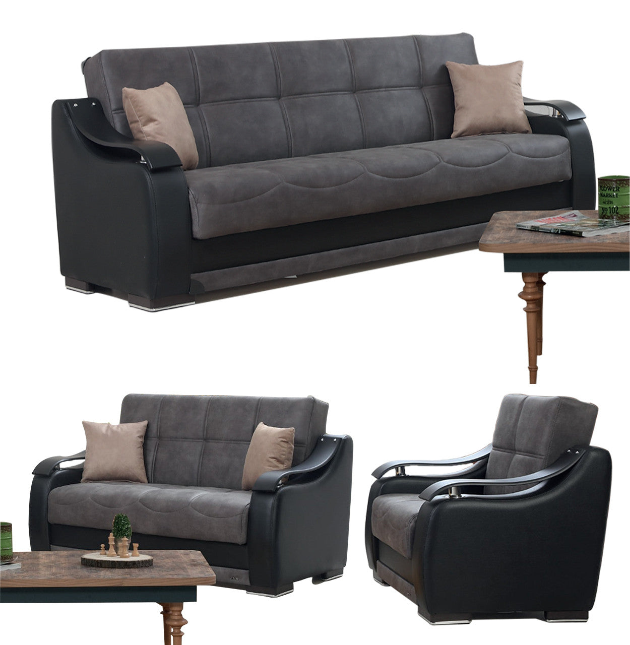 Nicole Gray Sofa Bed w-Storage