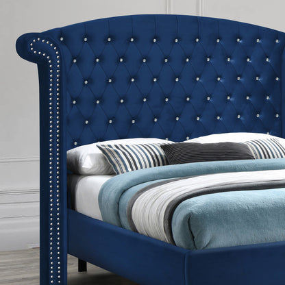 Go Green Woods Cleopatra Crystal Tufted Velvet Platform Queen Bed