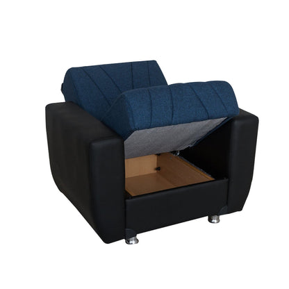 Rana Navy Blue Fabric w-Black PU Leather Chair
