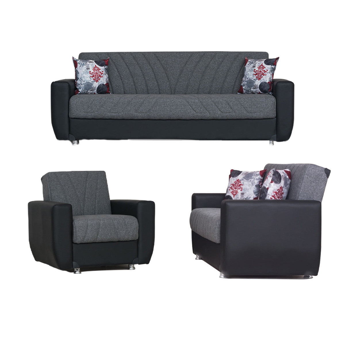 Hala Gray Fabric w-Black PU Leather Arm Sofa Bed