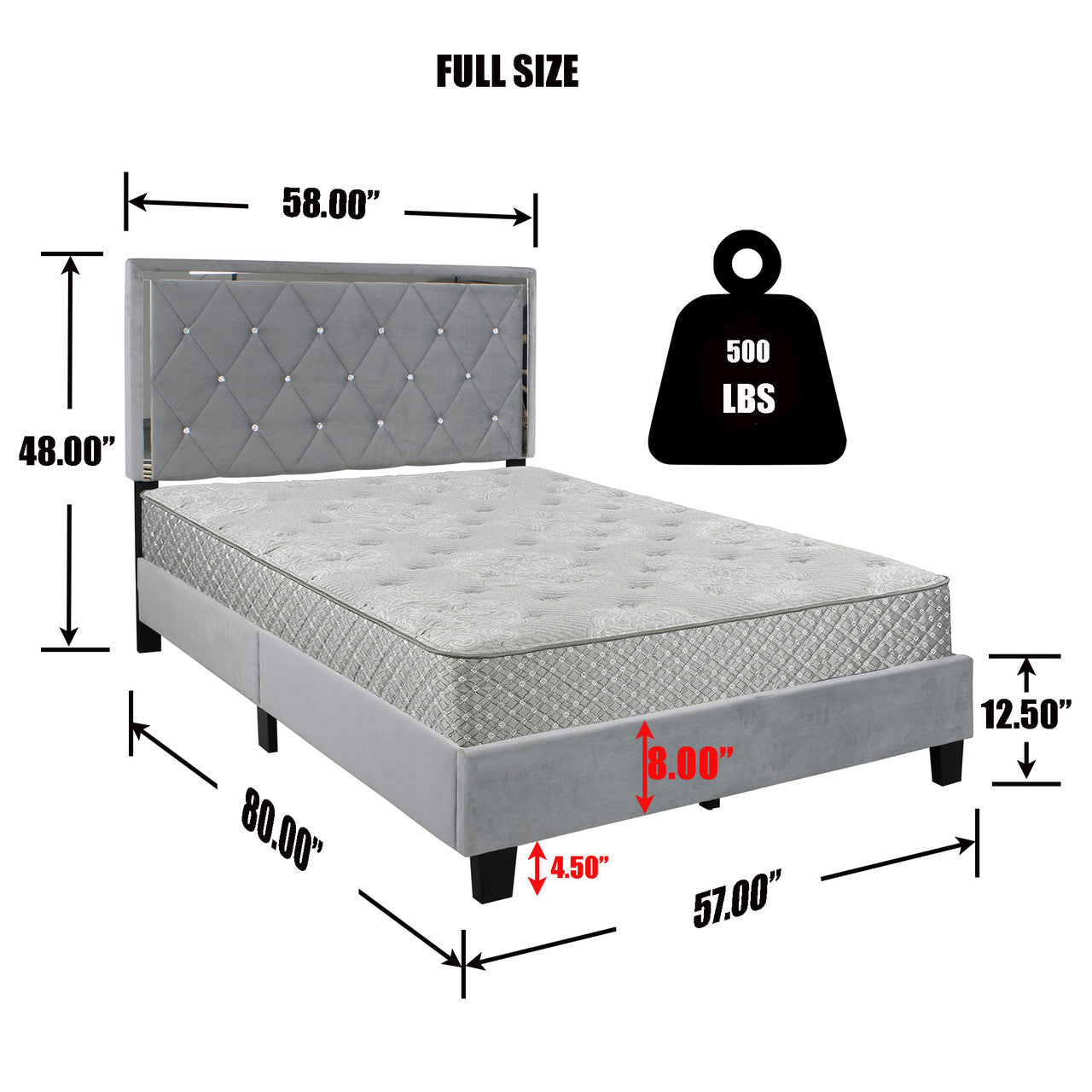 Go Green Woods Monica Velvet Upholstered Full Platform Bed