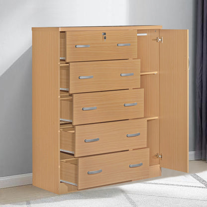 Go Green Woods Sofie 5 Drawer Wooden Tall Chest Wardrobe