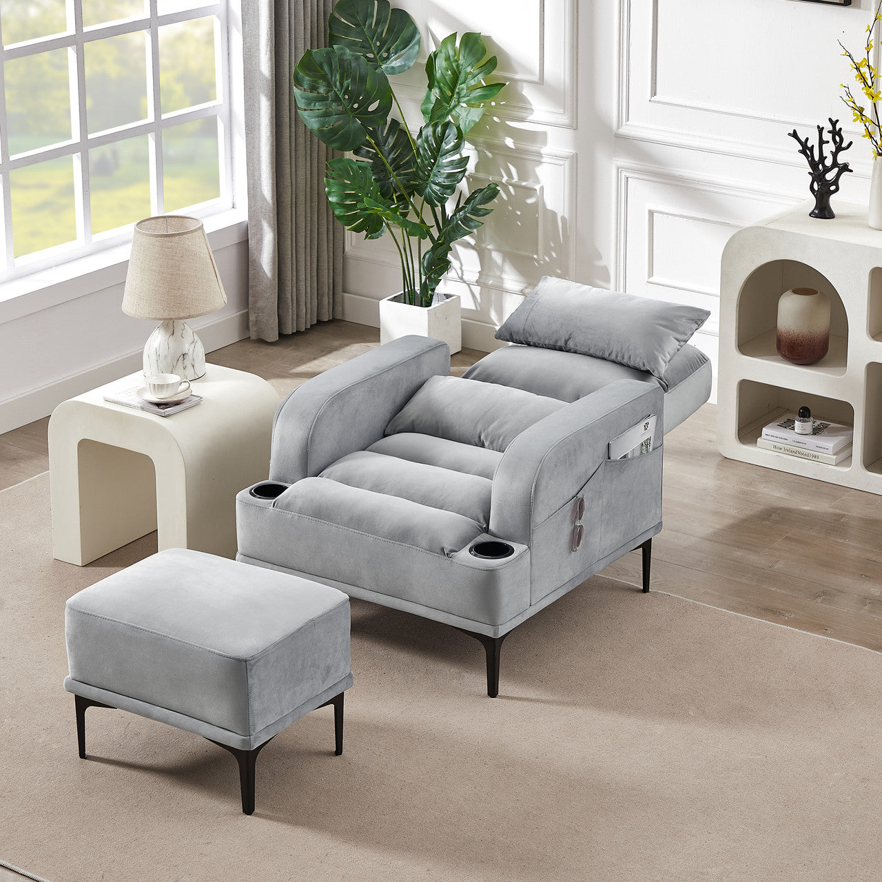 Velvet Comfort Accent Chair & Ottoman