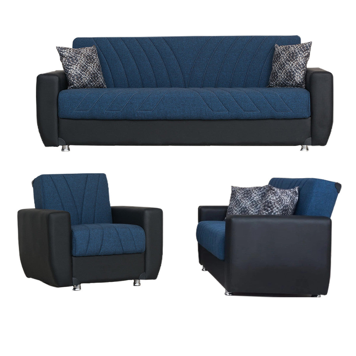 Rana Navy Blue Fabric w-Black PU Leather Chair
