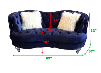 Coastal Blue Velvet Button Tufted Loveseat