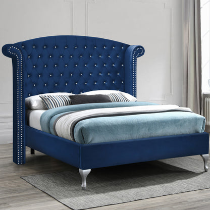 Go Green Woods Cleopatra Crystal Tufted Velvet Platform Queen Bed