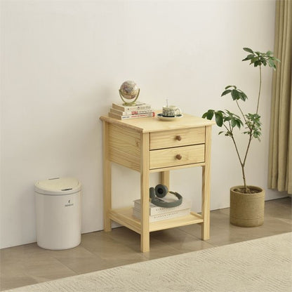 Go Green Woods Solid Pine Wood 2 Drawer Nightstand