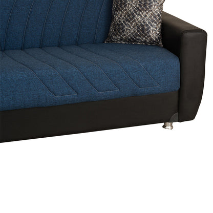 Rana Navy Blue Fabric w-Black PU Leather Loveseat
